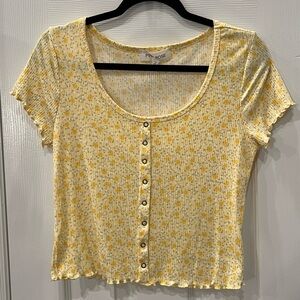 Pink Rose Yellow Floral Crop Top